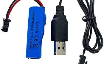Threeking 3.7V 500mAh 14500 Rechargeable Li-ion Battery SM-2P Joint with USB Charger for Rc Remote Control Car Toys