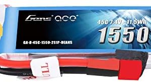 Gens ace 2S 7.4V 1550mAh 45C LiPo Battery Pack with Deans Plug for RC Plane FPV Car Boat Truck Heli Airplane