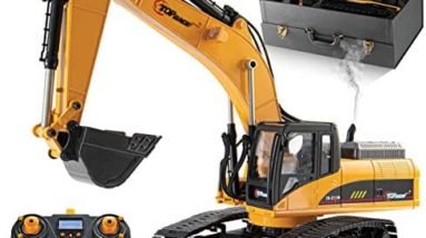 Top Race 23 Channel Hobby Remote Control Excavator, V4, Construction Vehicle RC Tractor, Full Metal Excavator Toy, Carries 180 Lbs, Diggs 1.1 Lbs Per Cubic Inch, Real Smoke, Use With our RC Dump Truck