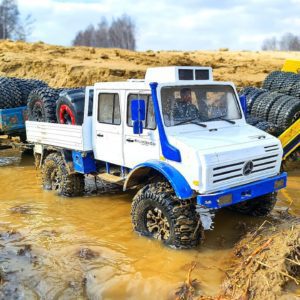 Transporting Tires by RC ZIL131 & RC Unimog U5000 Trailer - Mud Pond and Muddy Road