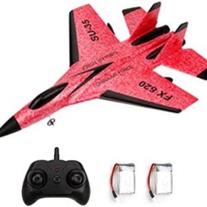 GoolRC FX620 RC Airplane, 2.4GHz Remote Control Airplane, 2 Channel RC Plane, SU-35 RC Glider EPP Aircraft Model with 3-Axis Gyro, Outdoor Flight Toys for Kids and Adults with 2 Battery (Red)