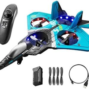 V17 Jet Fighter Stunt RC Airplane, 2022 Upgrade RC Plane - 2.4GHz 6 CH Remote Control Airplane with 360° Stunt Spin Remote and Light,Fighter Plane Glider Airplane Hobby Toy Gifts (V17- Blue)