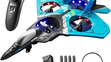 V17 Jet Fighter Stunt RC Airplane, 2022 Upgrade RC Plane - 2.4GHz 6 CH Remote Control Airplane with 360° Stunt Spin Remote and Light,Fighter Plane Glider Airplane Hobby Toy Gifts (V17- Blue)