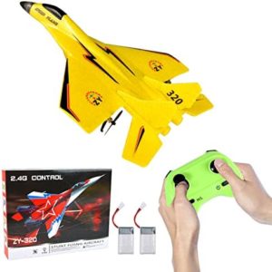 GEVINST RC Jet Foam, Remote Control Airplane 2.4GHz 2 Channel, with Led Light, Beginners & Adults & Kids Easy One-Key U-Turn for Boys 8-12（Yellow）
