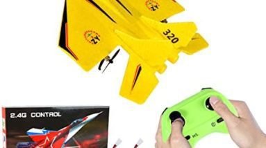 GEVINST RC Jet Foam, Remote Control Airplane 2.4GHz 2 Channel, with Led Light, Beginners & Adults & Kids Easy One-Key U-Turn for Boys 8-12（Yellow）