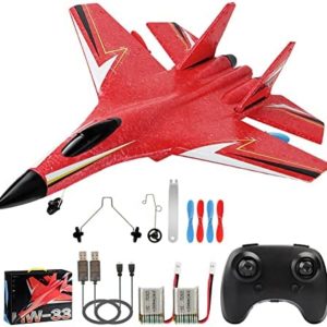 Su-27 RC Airplane,2.4GHz 2 Channel Remote Control Plane with Gyro Night Lights and Batteries, Easy to Fly for Adults, Beginners Kids, Red