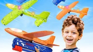 Fuwidvia 3 Pack Airplane Launcher Toys, 2 Flight Modes LED Foam Glider Catapult Plane Toy for Boys, Outdoor Flying Toys Birthday Gifts for Boys Girls 4 5 6 7 8 9 10 11 12 Year Old