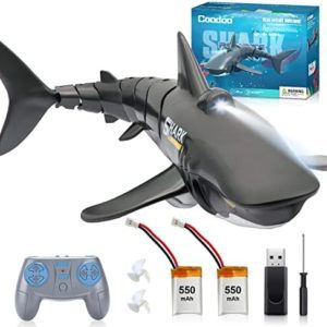 2.4G Remote Control Shark Toy 1:18 Scale High Simulation Shark Shark for Swimming Pool Bathroom Great Gift RC Boat Toys for 6+ Year Old Boys and Girls (with 2 Batteries)