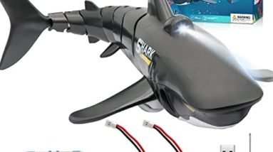 2.4G Remote Control Shark Toy 1:18 Scale High Simulation Shark Shark for Swimming Pool Bathroom Great Gift RC Boat Toys for 6+ Year Old Boys and Girls (with 2 Batteries)