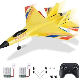 OUSEXI Remote Control Airplane for Boys Girls, Yellow RC Airplane Comes with 2 Batteries , 2.4 GHZ 2 Channels RC Aircraft for Beginners Kids(with Night Light)