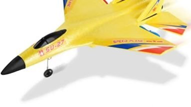 OUSEXI Remote Control Airplane for Boys Girls, Yellow RC Airplane Comes with 2 Batteries , 2.4 GHZ 2 Channels RC Aircraft for Beginners Kids(with Night Light)