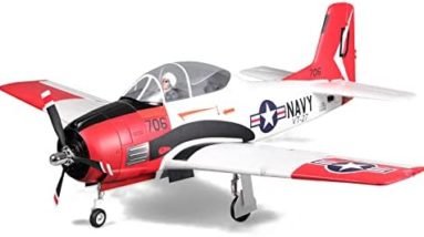Fms T-28D Trojan V4 RC Airplane 6-CH 1400mm (55.1") Wingspan Red with Flaps LED Retracts Warbird PNP (No Radio, Battery, Charger)