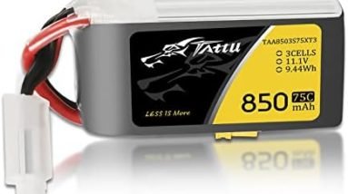 Tattu 11.1V 850mAh 75C 3S1P Li-Po Battery Pack with XT30 Plug for 150 & 180 Size Quadcopters
