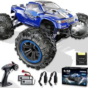 Soyee RC Cars 1:10 Scale RTR 46km/h High Speed Remote Control Car All Terrain Hobby Grade 4WD Off-Road Waterproof Monster Truck Electric Toys for Kids and Adults -1600mAh Batteries x2