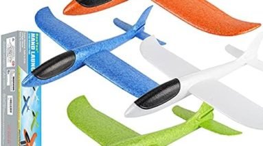 BooTaa 4 Pack Airplane/Flying Toys, 17.5" Large Throwing Foam Plane/Gliders, 2 Flight Mode, Birthday Gifts for Girls Kids 3 4 5 6 7 8 9 10 11 12 Year Old Boys,Outdoor Sport Game Toys