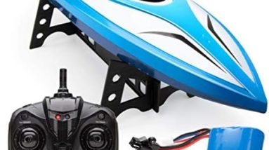Force1 Velocity H102 RC Boat - Remote Control Boat for Pools and Lakes, Fast RC Boats for Adults and Kids with 20+ mph Speed, 4 Channel 2.4GHZ Remote Control, and Rechargeable Boat Battery (Blue)
