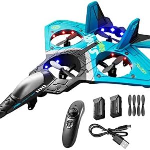 V17 Jet Fighter Stunt RC Airplane, Remote Control Plane RC Airplanes 2.4GHz 4CH with 360° Stunt Spin Remote and Light, RC Aircraft Toys for Adult Kids with Function Gravity Sensing (Blue)