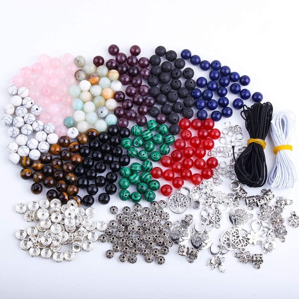 Fishdown 418 pcs 8mm Crystal Beads for Jewelry Making, Natural Stone Healing Beads for Bracelets, Gemstone Beading  Jewelry Necklace Making DIY Kit