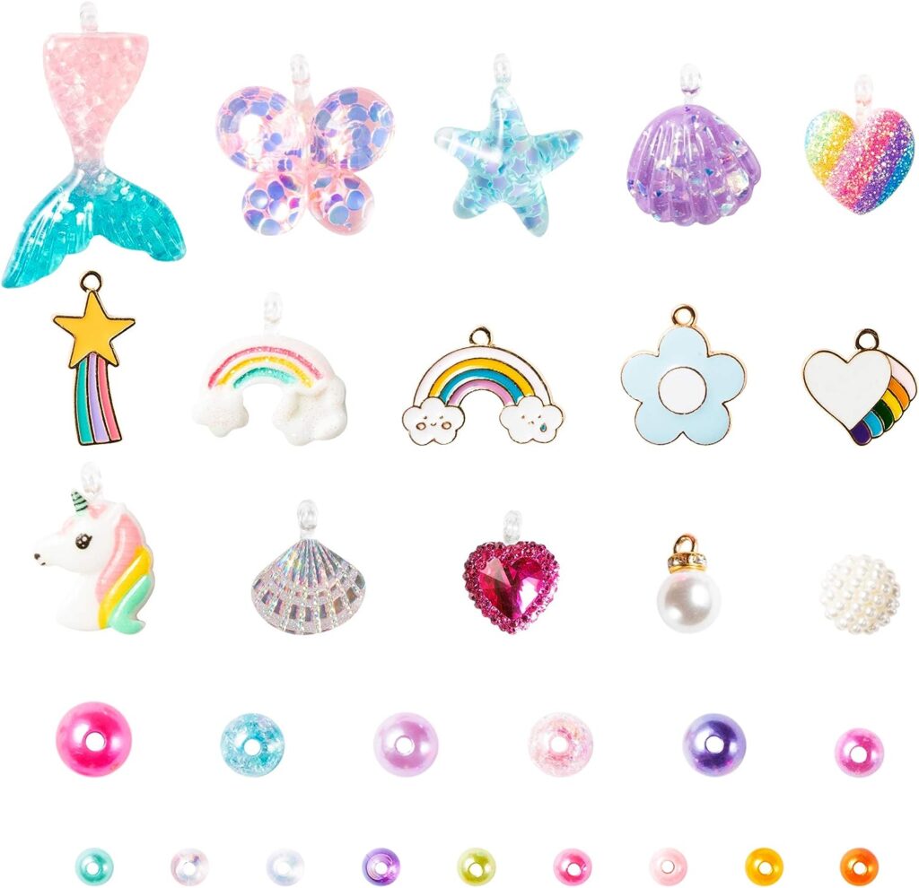 OSNIE DIY Bead Jewelry Making Kit for Kids Girls with Mermaid Starfish Shell Unicorn Rainbow Butterfly Heart Pearl Charms Beads for Bracelets Rings Necklaces Creativity Beading Kits Art Craft, 400Pcs+