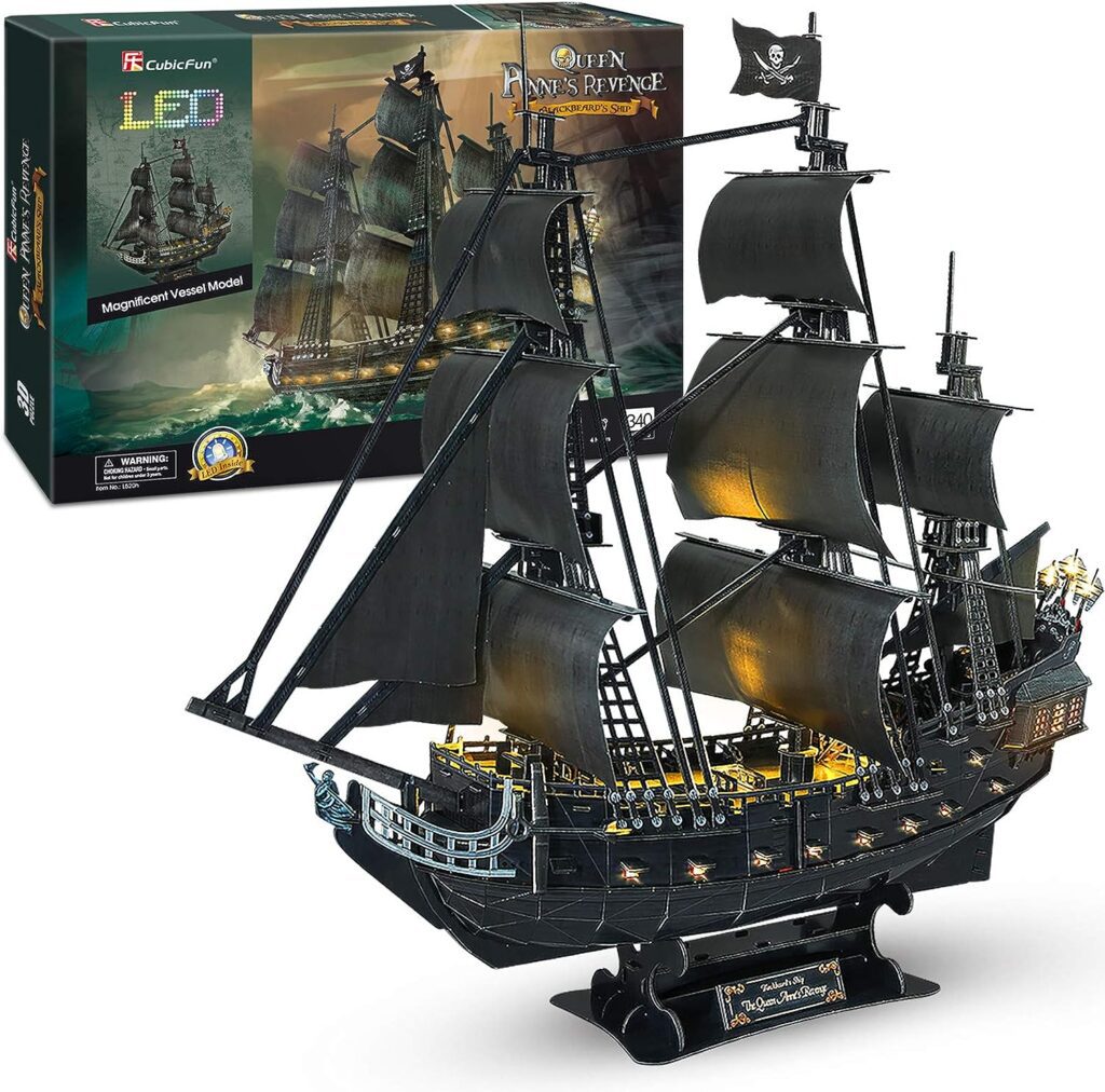 3D Puzzles for Adults 27 Pirate Ship Arts Crafts for Adults Gifts for Men Women Model Kits Brain Teaser Puzzles for Adults Sailboat Building Kits, Queen Annes Revenge Cool Desk Decor, 340 Pieces