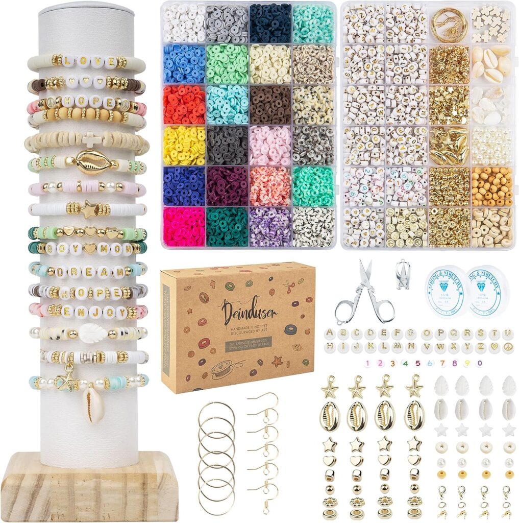 Clay Beads 7200 Pcs 2 Boxes Bracelet Making Kit - 24 Colors Polymer Clay Beads for Bracelet Making - Jewelry Making kit with Gift Pack - Bracelet Making Kit for Adults - Heishi Disc Beads