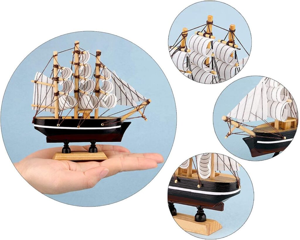 Dedoot Wooden Sailboat 6 Pack Miniature Sailboat Model Ship Nautical Decor Tabletop Decorative Ornament for Ocean Theme Home Decor, 5.5x5x1.2 Inch