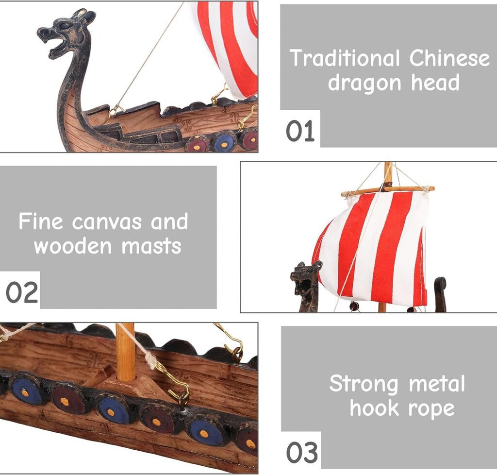 Haokaini Traditional Chinese Dragon Head Pirate Sailboat Resin Crafted Boat Model Viking Pirate Ship Art Craft Boat Ofiice Decoration