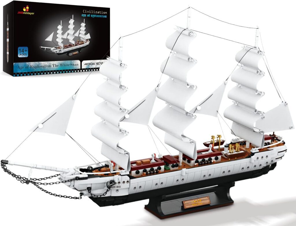JMBricklayer Ship Building Toy - Building Sets for Adult 40104, White Swan Ship Attractive Showroom Decoration, Pirate Ship  Nautical Adventure Experience Construction Toys
