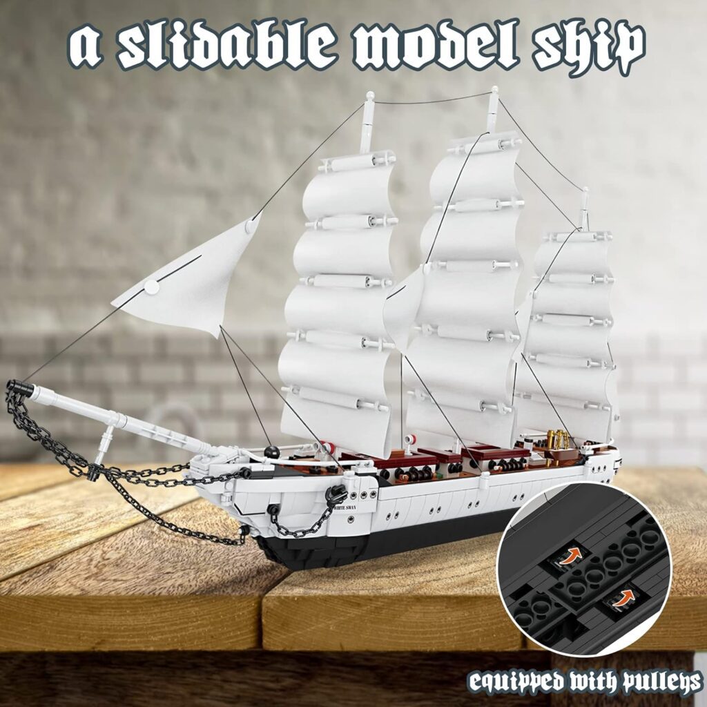 JMBricklayer Ship Building Toy - Building Sets for Adult 40104, White Swan Ship Attractive Showroom Decoration, Pirate Ship  Nautical Adventure Experience Construction Toys