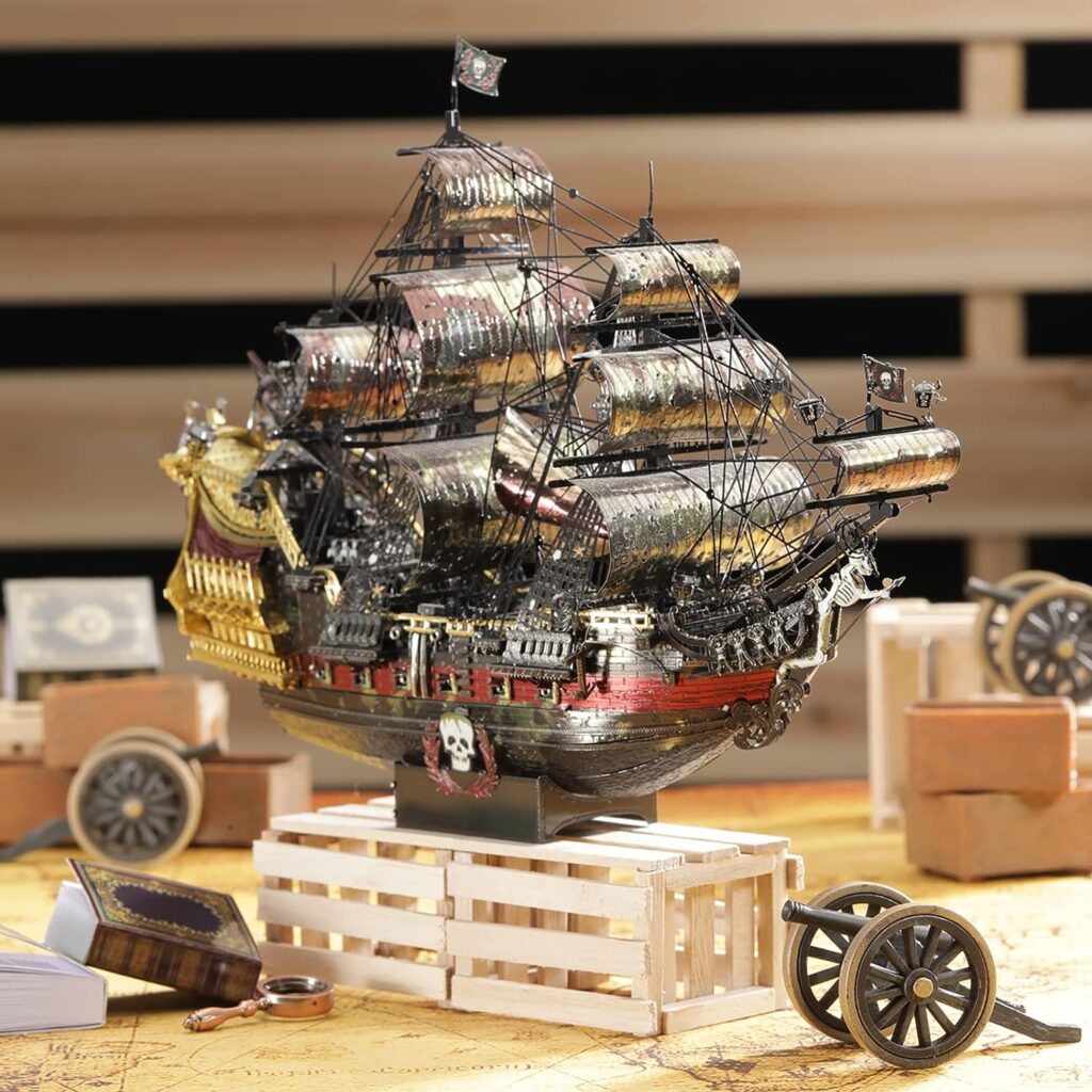 Piececool 3D Metal Puzzles for Adults, The Queen Annes Revenge Pirate Ship Model Kits, 3D Watercraft Model Building Kit, DIY Craft Kits Difficult 3D Puzzles for Family Time
