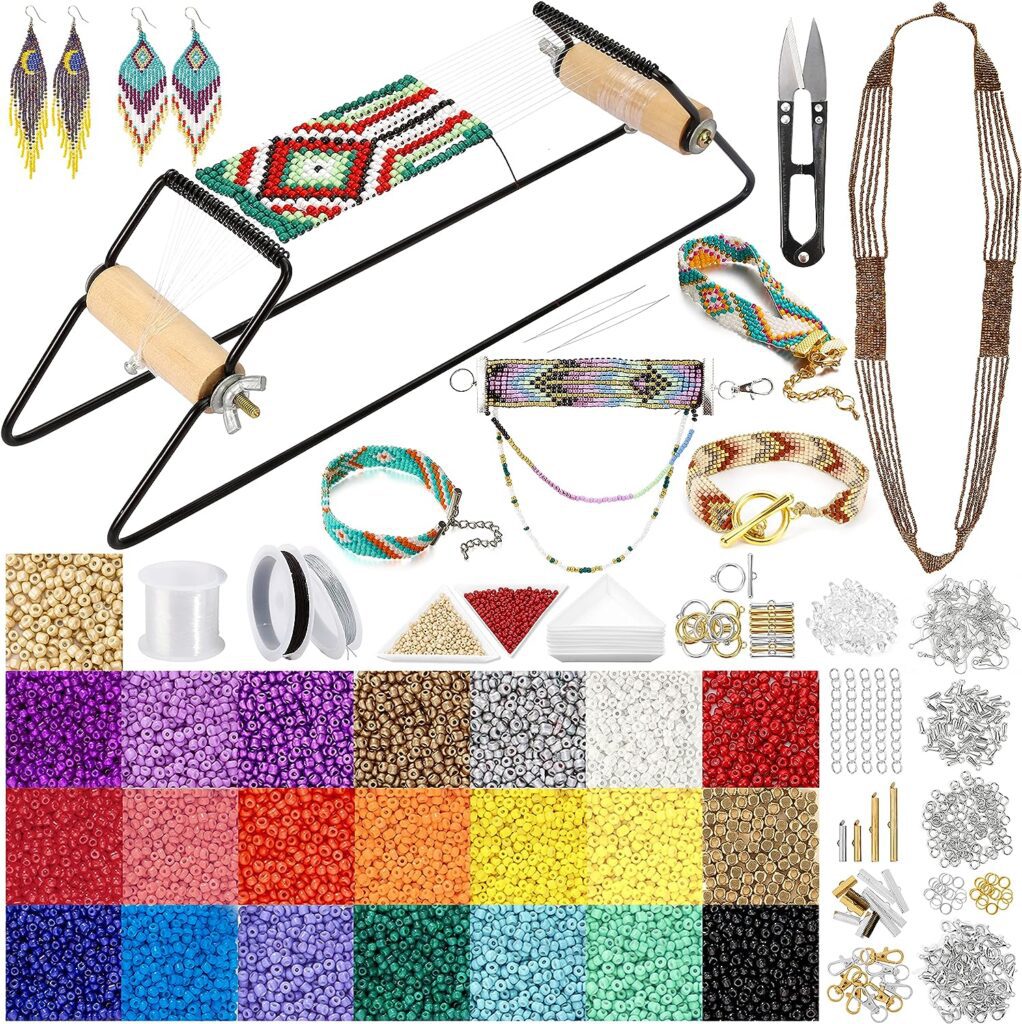 PP OPOUNT Value Bead Loom Kit, 11343 PCS Loom Beading Supplies with Lots of Seed Beads, Complete Jewelry Making Tools and Accessories, Beading Loom Kits for Adults Jewelry Making Bracelets Belts
