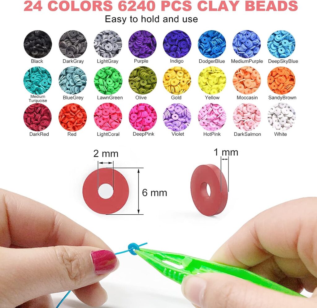 Redtwo 7200 Pcs Clay Beads Bracelet Making Kit, Preppy Friendship Flat Polymer Heishi Beads Jewelry Kits with Charms and Elastic Strings,Crafts Gifts Set for Girls Ages 8-12(2 Boxes)