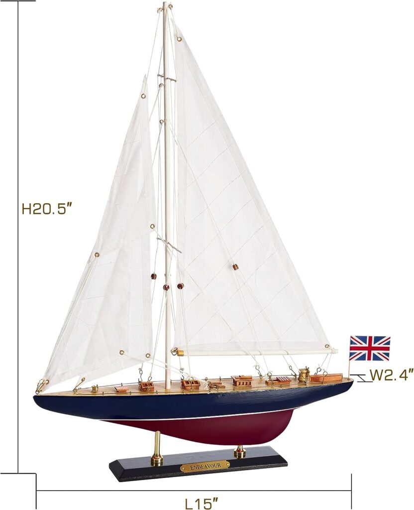 SAILINGSTORY Wooden Sailboat Model Ship Sailboat Decor Yacht Endeavour 1/100 Scale 1934 Americas Cup Replica