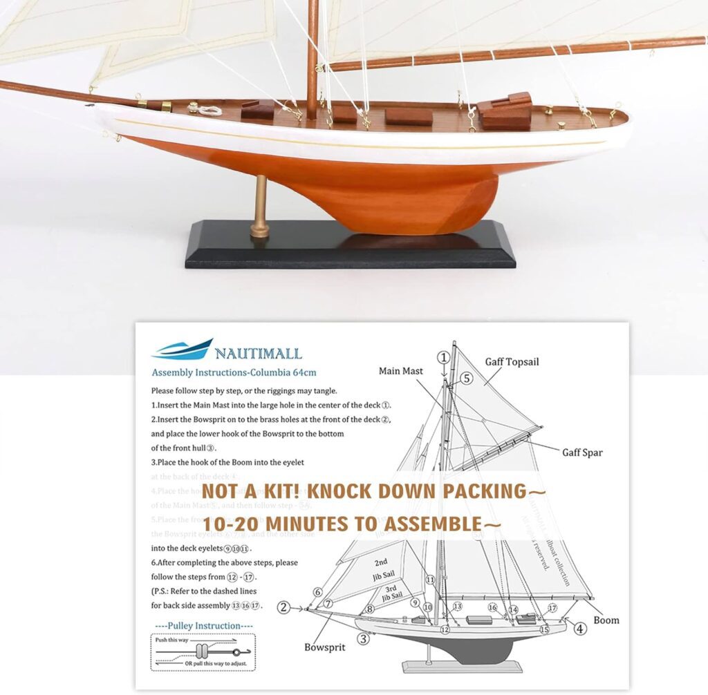 NAUTIMALL 25 Wooden Sailboat Model Classic Columbia Americas Cup Ship Nautical Yacht Sailboat Decor