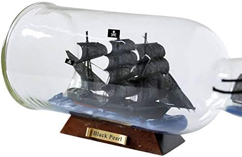 Hampton Nautical Black Pearl Model Ship in a Glass Bottle 11 - Famous Pirate Ship - Boat Model