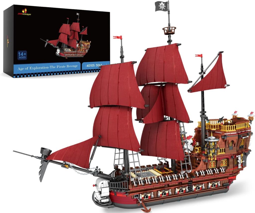 JMBricklayer Pirate Ship Model Building Sets, Red Pirate Revenge Pirate Ship Toy Construction Set, Collection or Display, Gifts for Boys Teens Adults