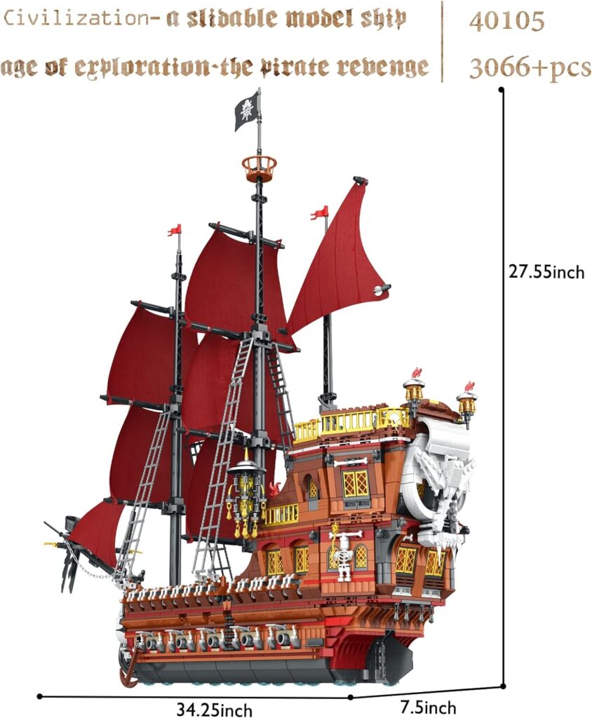 JMBricklayer Pirate Ship Model Building Sets, Red Pirate Revenge Pirate Ship Toy Construction Set, Collection or Display, Gifts for Boys Teens Adults