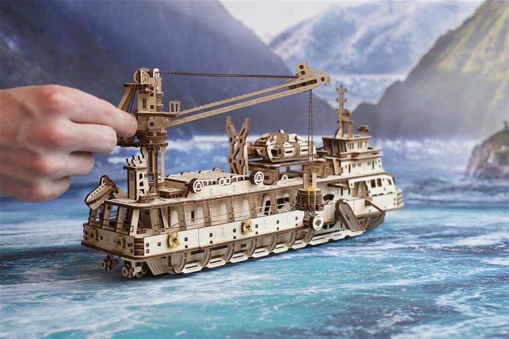 UGEARS 3D Puzzles Research Vessel - DIY Model Ship 3D Idea - Unique and Creative Wooden Mechanical Models - Self Assembly Woodcraft Construction Kits