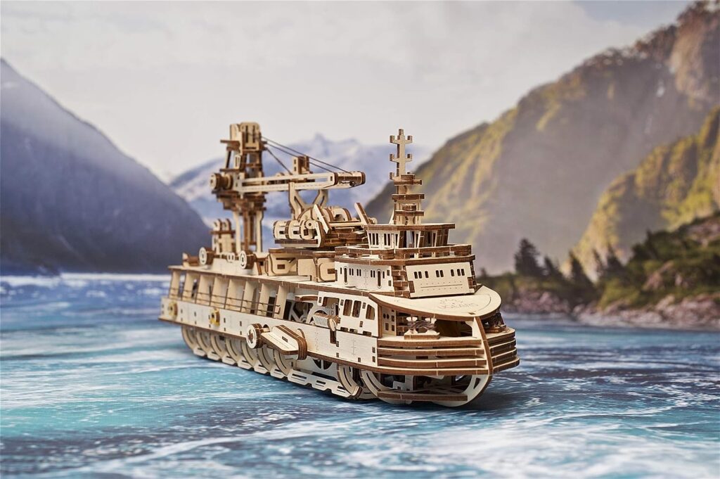 UGEARS 3D Puzzles Research Vessel - DIY Model Ship 3D Idea - Unique and Creative Wooden Mechanical Models - Self Assembly Woodcraft Construction Kits