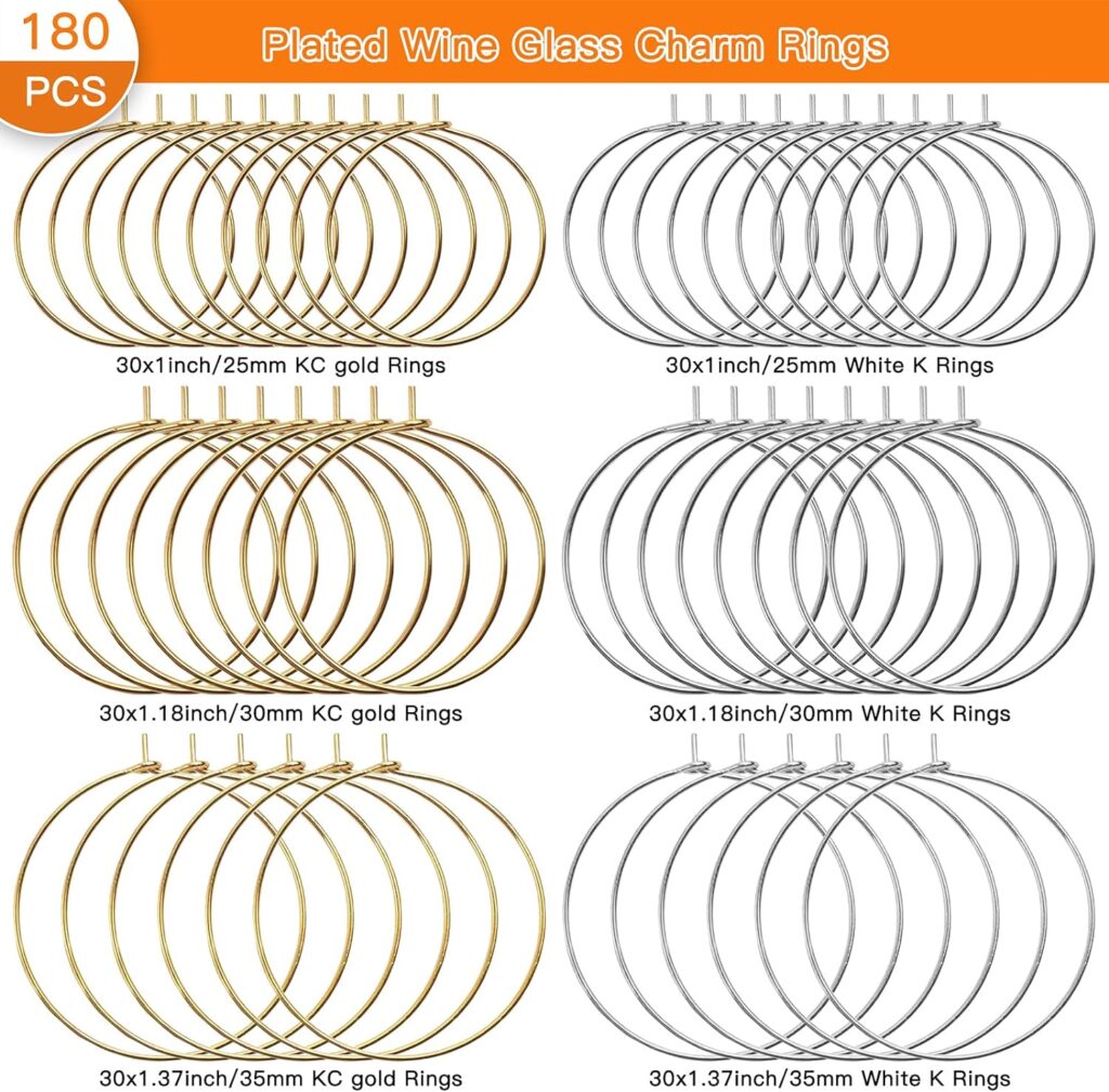 180Pcs Plated Wine Glass Hoop Rings,Beading Hoop Rings Ear Wines Earring Hoops for Jewelry Making Craft Art DIY