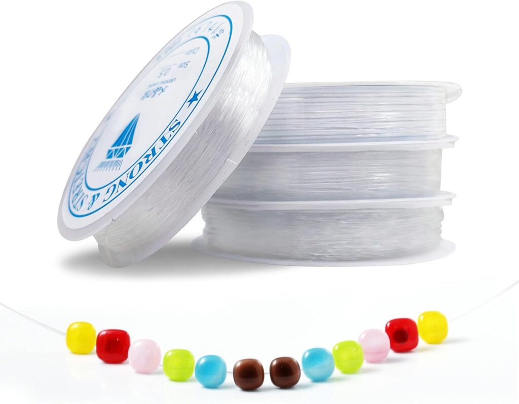 4 Rolls Elastic String for Bracelets, Clear Crystal Elastic Cord Beading Threads Stretch String Fibre Crafting Cords for Jewelry Making Supply DIY Necklace Bracelet (0.5mm 0.6mm 0.8mm 1.0mm)