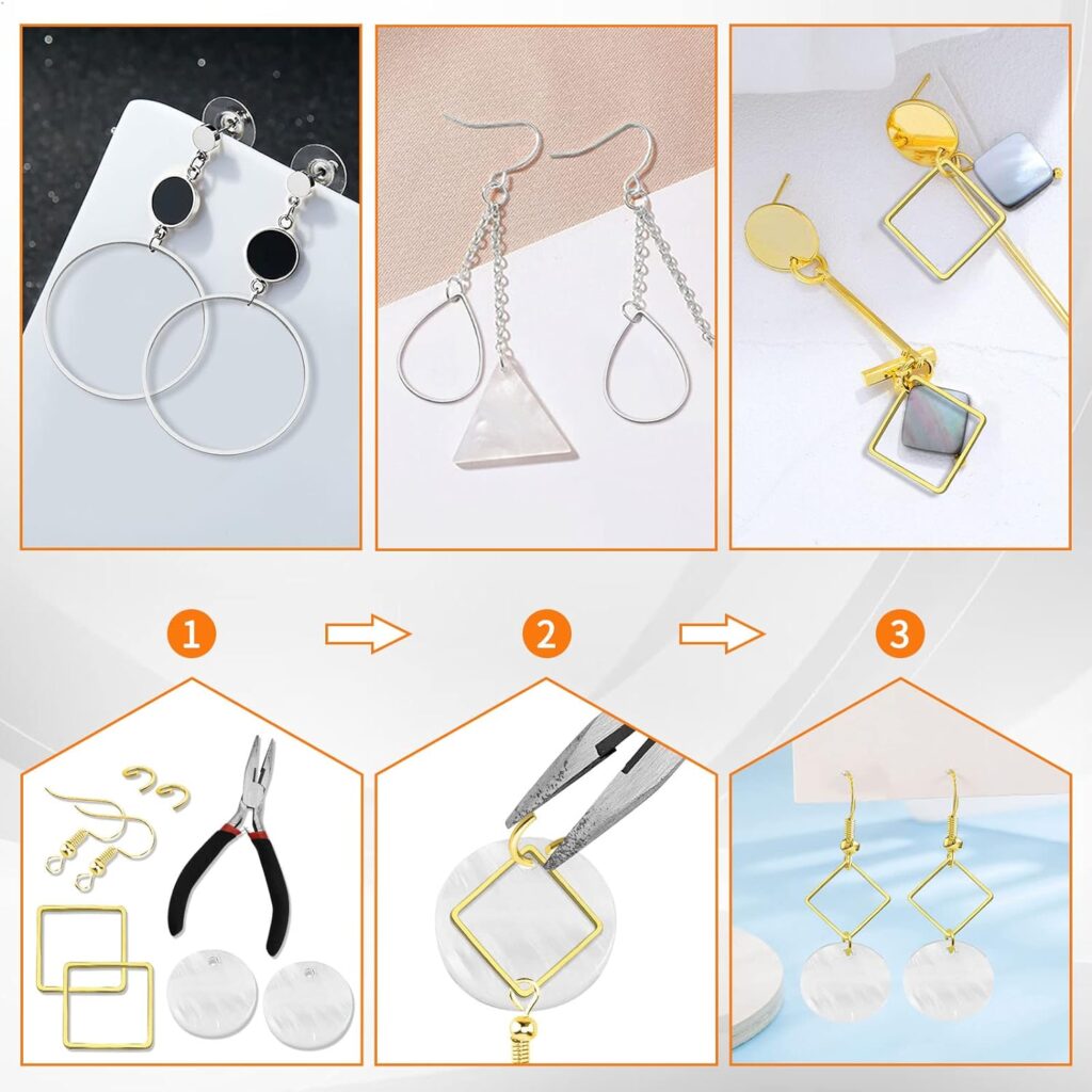 60pcs Hoop Earrings for Jewelry Making,Beading Hoop Earring Hypoallergenic Teardrop Hexagon Round Earring Hoop Open Bezel Pendant Frame for DIY Crafts,Earrings Making(Gold,3 Shapes)