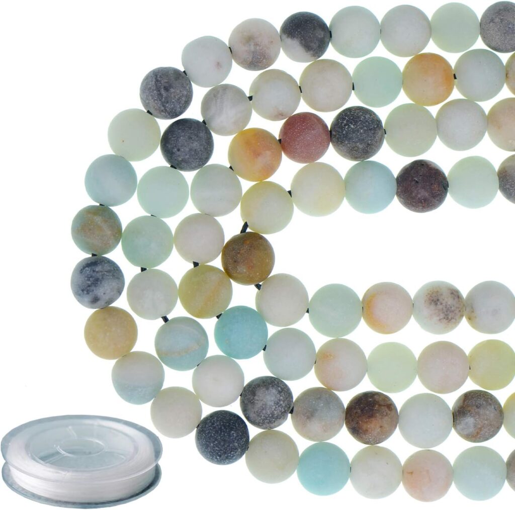 8mm Natural Matte Multi Color Amazonite Round Gemstone 100Pcs Loose Beads for Jewelry Making Bracelet with Stretch Beading Cord LPBeads