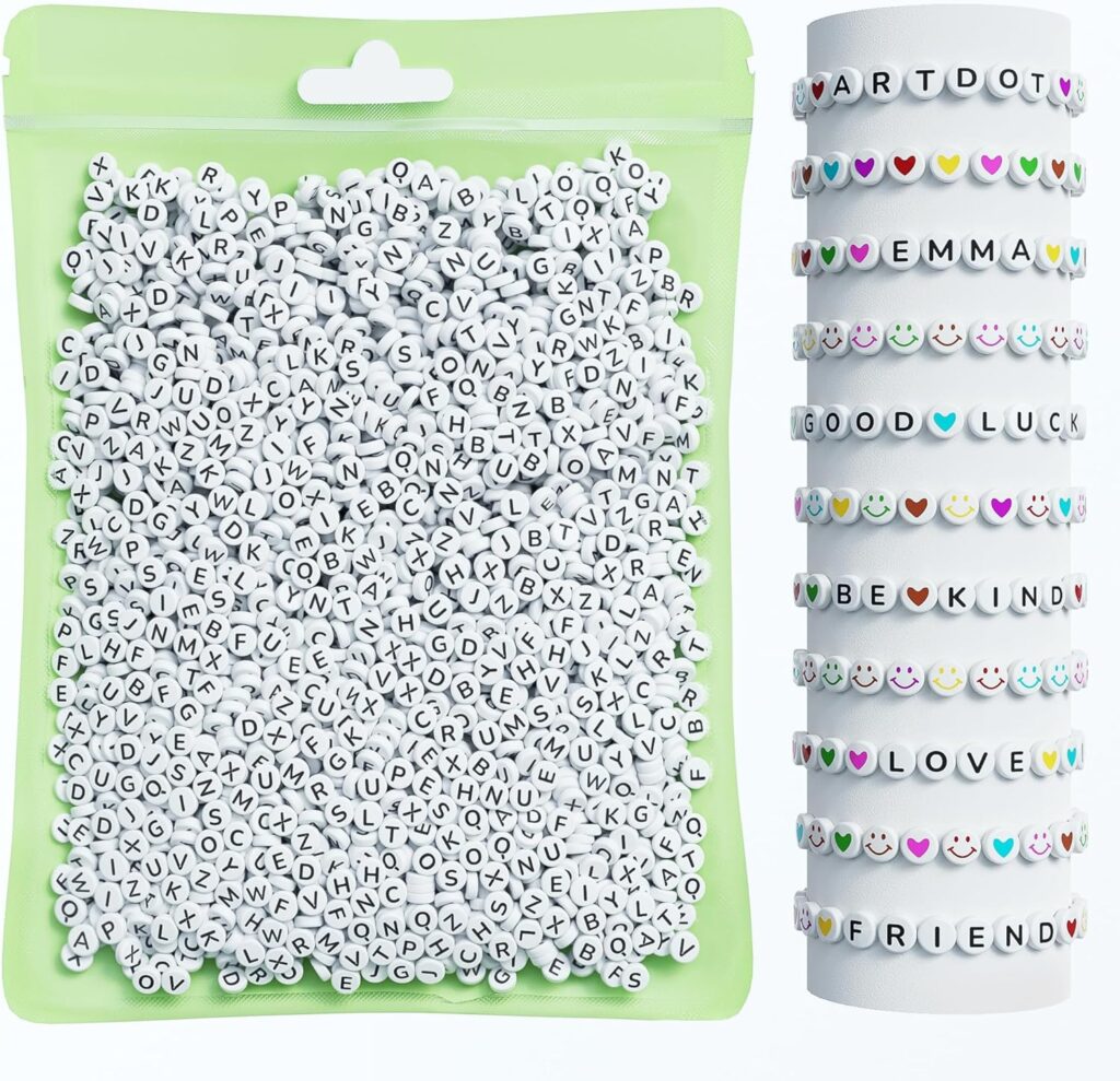 ARTDOT 800 Pieces Letter Beads Kit, 28 Styles 𝐅𝐫𝐢𝐞𝐧𝐝𝐬𝐡𝐢𝐩 𝐁𝐫𝐚𝐜𝐞𝐥𝐞𝐭𝐬 Jewelry Making Kit, Assorted Alphabet Beads Colorful Smiley Face Preppy Beads Heart Beads for Teen Girl Gifts