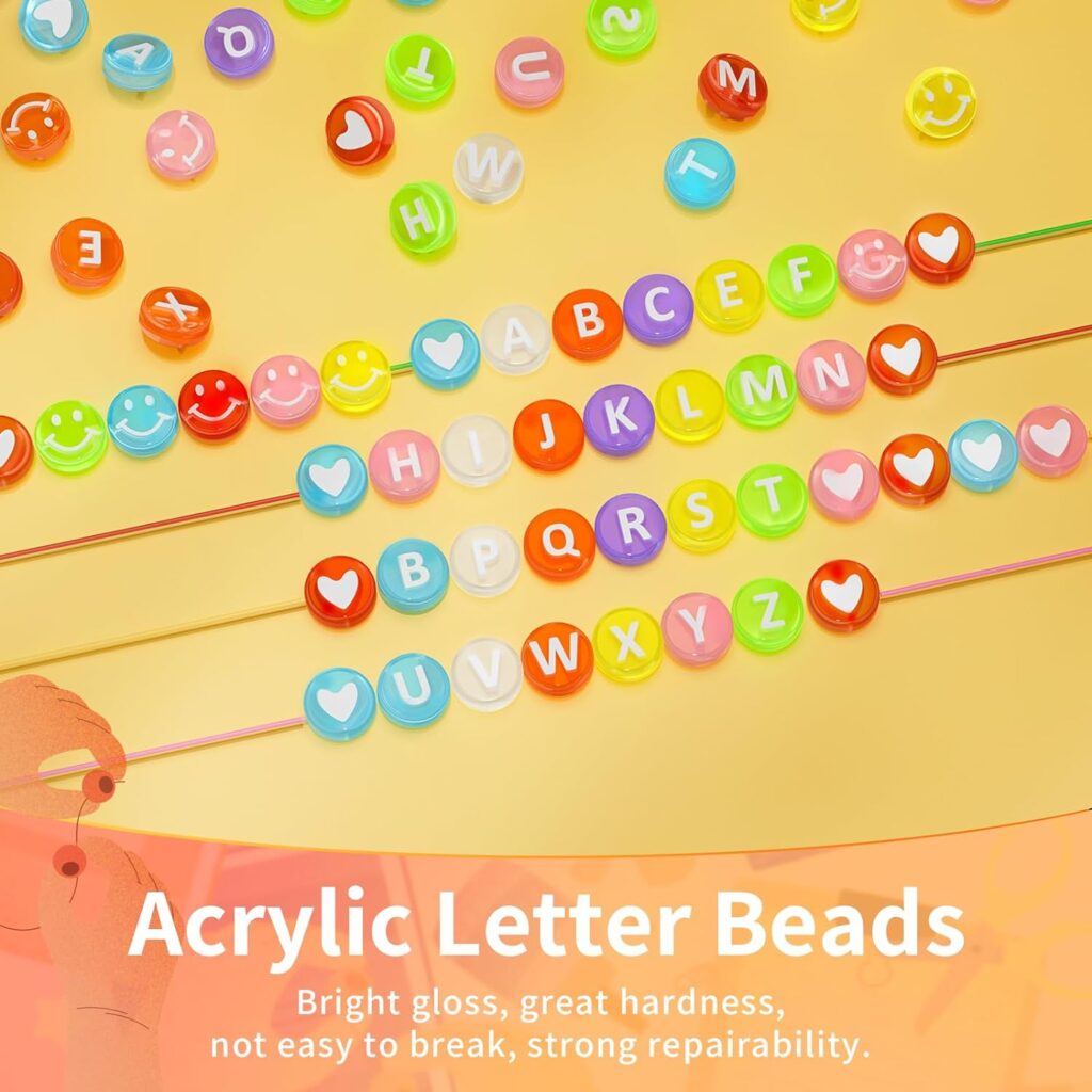 ARTDOT 800 Pieces Letter Beads Kit, 28 Styles 𝐅𝐫𝐢𝐞𝐧𝐝𝐬𝐡𝐢𝐩 𝐁𝐫𝐚𝐜𝐞𝐥𝐞𝐭𝐬 Jewelry Making Kit, Assorted Alphabet Beads Colorful Smiley Face Preppy Beads Heart Beads for Teen Girl Gifts