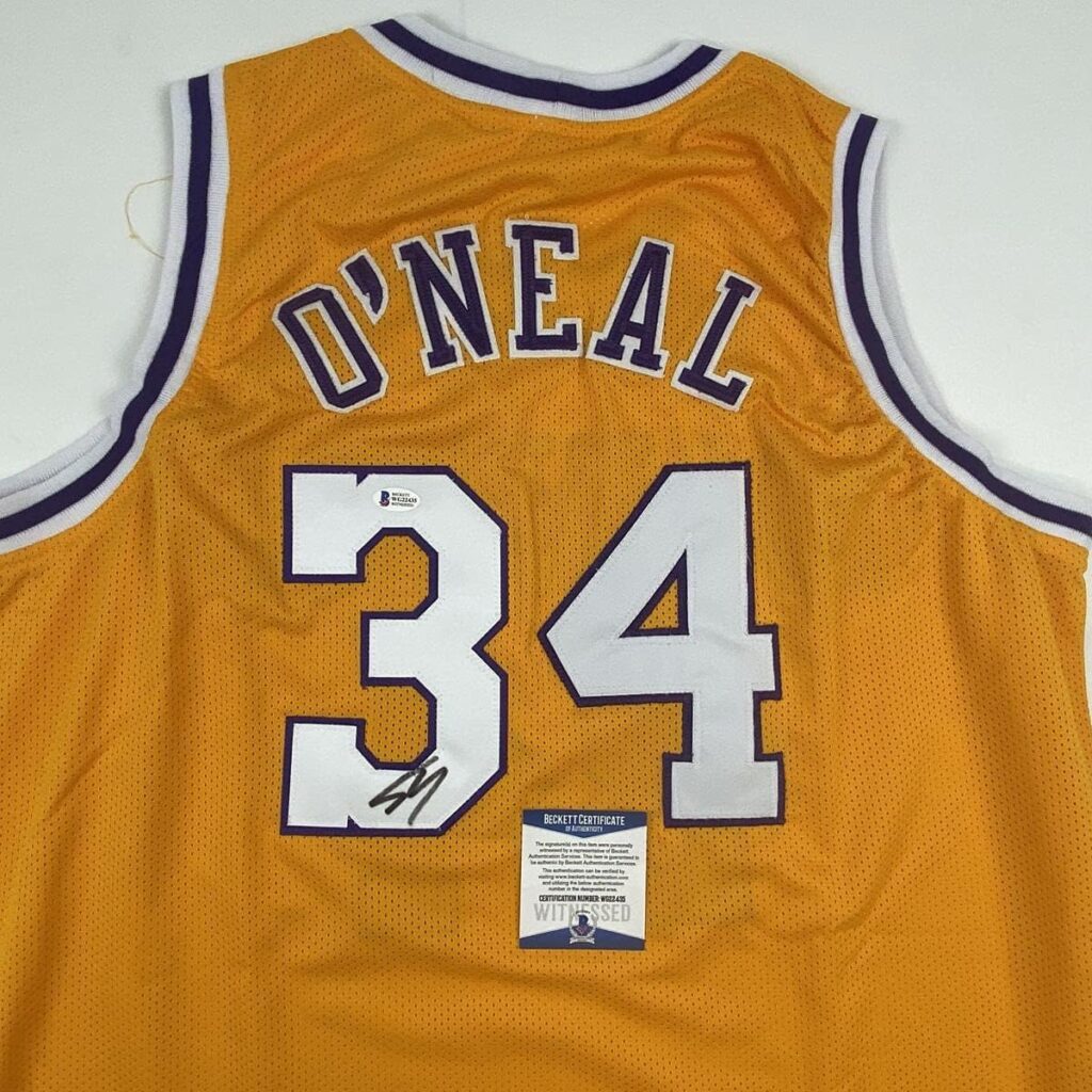 Autographed/Signed Shaquille Shaq ONeal Los Angeles LA Yellow Basketball Jersey Beckett BAS COA