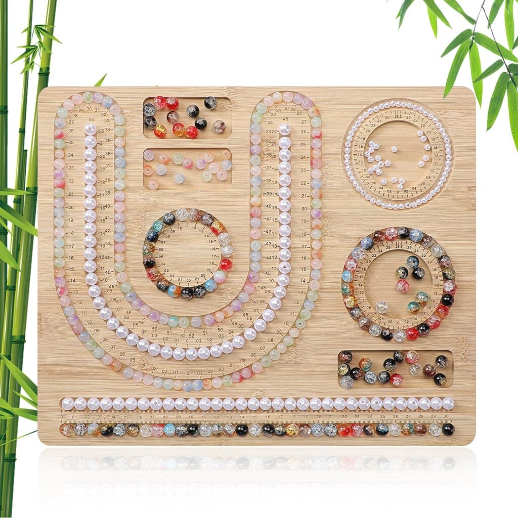Bamboo Beading Board Kannino Bead Boards for Jewelry Making, Bracelet Making Tray Bracelet Bead Board Wooden Bead Design Board for Jewelry Making, Bracelet, Necklaces, DIY Design, 13.7 X 11.1