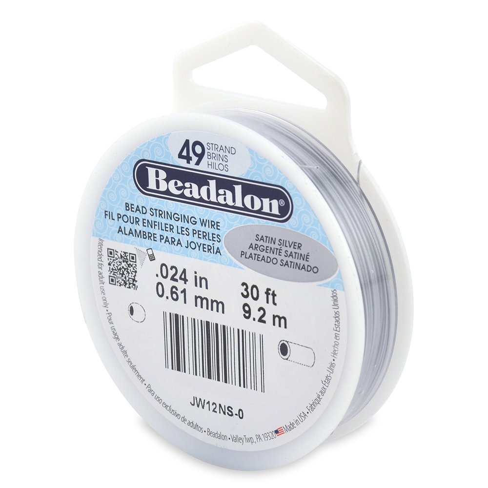 Beadalon 49 Strand Stainless Steel Bead Stringing Wire, 024 in / 0.61 mm, Satin Silver, 30 ft / 9.2 m