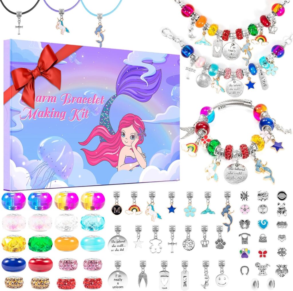 CIHOPE Charm Bracelet Making Kit, DIY Jewelry Making Kit for Girls Birthday Gifts, Mermaid/Unicorn Girls Toys Arts and Crafts for Kids Ages 6-12