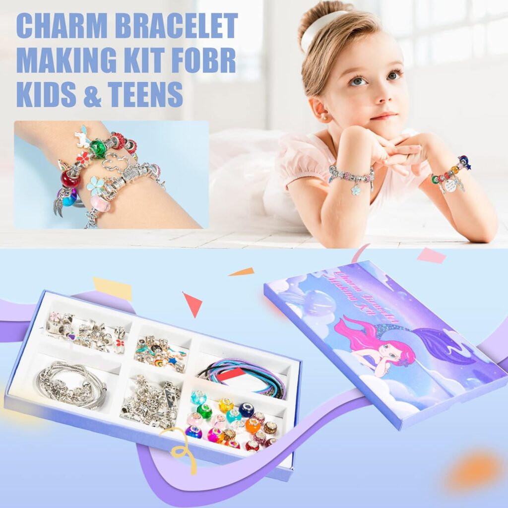 CIHOPE Charm Bracelet Making Kit, DIY Jewelry Making Kit for Girls Birthday Gifts, Mermaid/Unicorn Girls Toys Arts and Crafts for Kids Ages 6-12